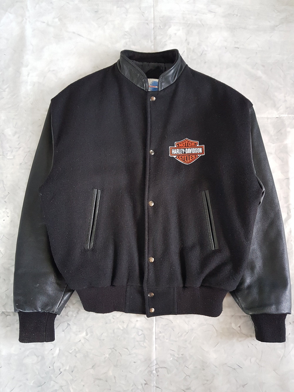 Vintage 90s Harley-Davidson Men's Black Varsity Bomber Jacket